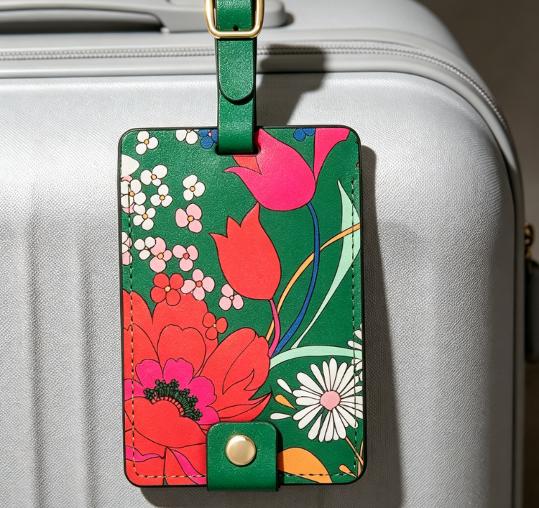 Durable Vegan Leather Luggage Tag | Suitcase Identifier with Secure Strap