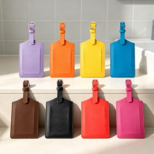 8 PCS PU Leather Luggage Tags for Suitcases | Name ID Labels with Privacy Cover for Travel Bags