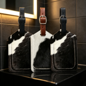 Genuine Cow Leather Luggage Tags (Pack of 3) | Baggage ID Tags for Suitcases with Privacy Cover