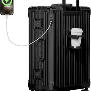 20 Inch Zipperless Carry On Suitcase with Cup Holder and Charging Port