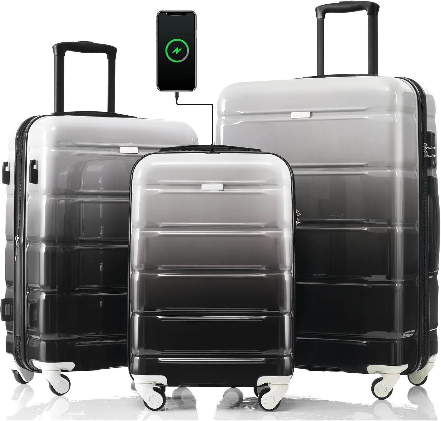 3-Piece Luggage Set with USB Port, Cup Holder and ABS+PC Hard Shell