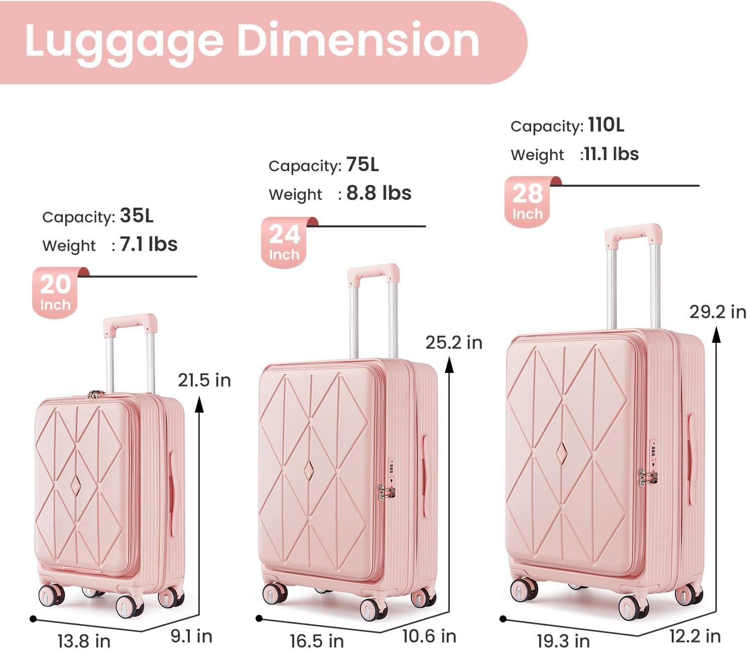 Front-Opening Expandable PC Hard Shell Luggage Set with Spinner Wheels and Lightweight Construction - Image 2
