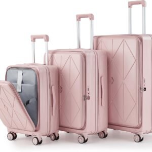 Front-Opening Expandable PC Hard Shell Luggage Set with Spinner Wheels and Lightweight Construction