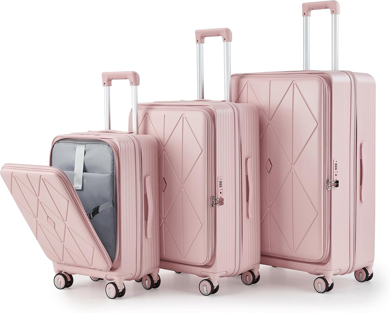Front-Opening Expandable PC Hard Shell Luggage Set with Spinner Wheels and Lightweight Construction