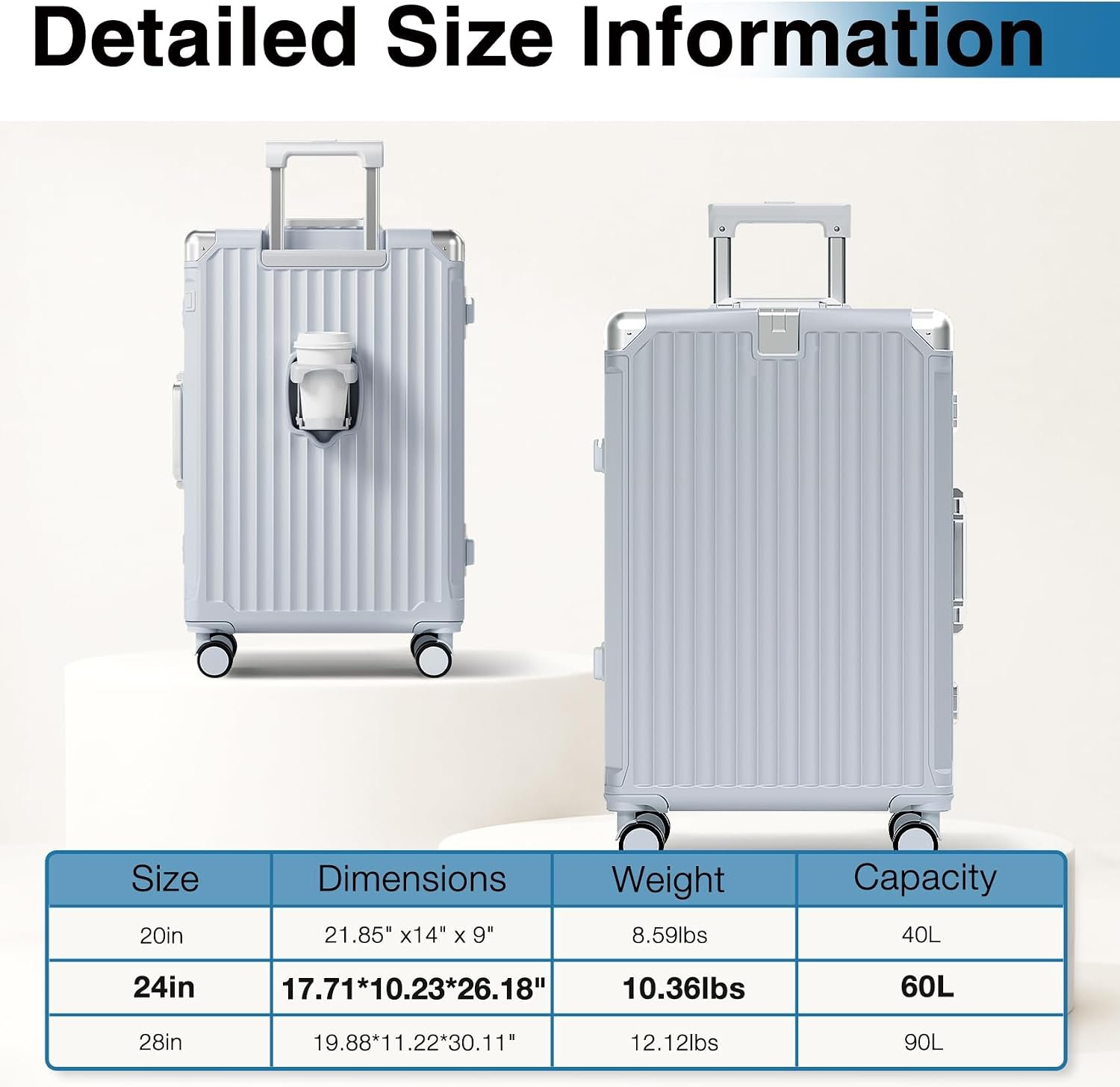 24 Inch Zipperless Checked Luggage with Charging Port and Cup Holder - Image 2