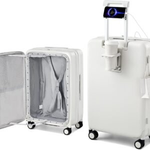24 Inch Medium Expandable Top Opening Hard Shell Checked Luggage with Spinner Wheels and Cup Holder