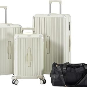 4-Piece Luggage Set with Collapsible Cup Holder and 360° Silent Spinner Wheels