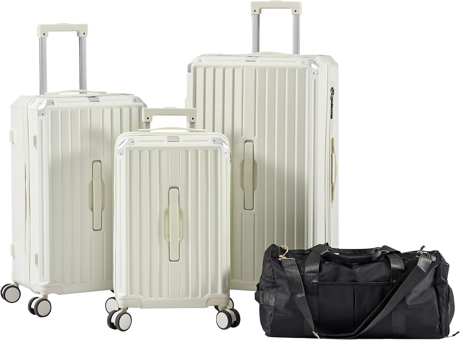 4-Piece Luggage Set with Collapsible Cup Holder and 360° Silent Spinner Wheels
