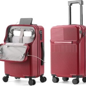 20 Inch Hard Shell Carry On Luggage with Cup Holder, Phone Holder, USB Port and Spinner Wheels