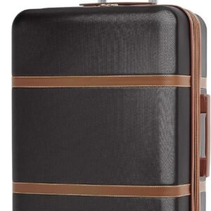 24 Inch Hard Shell Checked Luggage with Leather Detailing, Expandable Design, Double Spinner Wheels and Scratch Resistant Surface