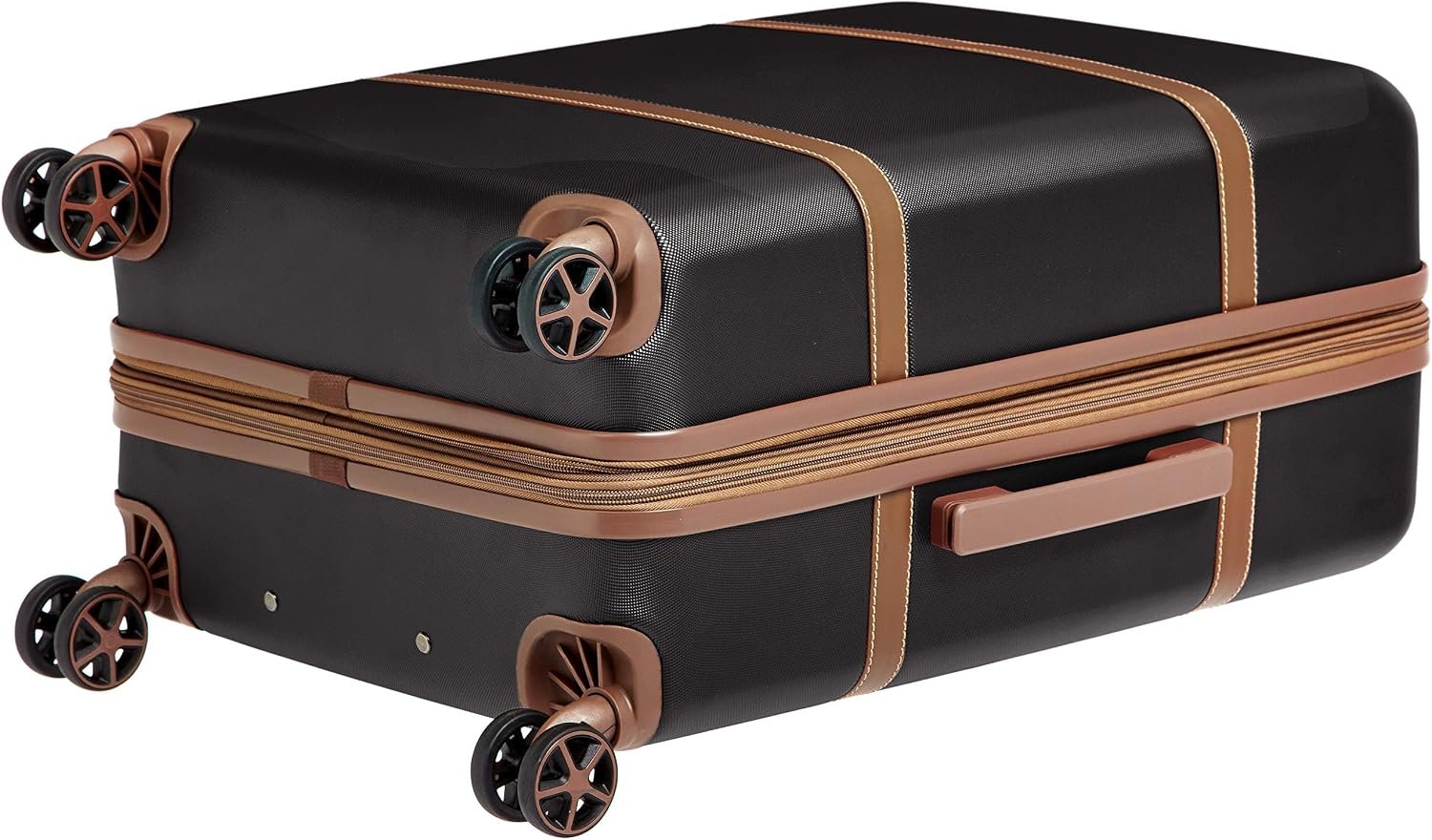 24 Inch Hard Shell Checked Luggage with Leather Detailing, Expandable Design, Double Spinner Wheels and Scratch Resistant Surface - Image 2